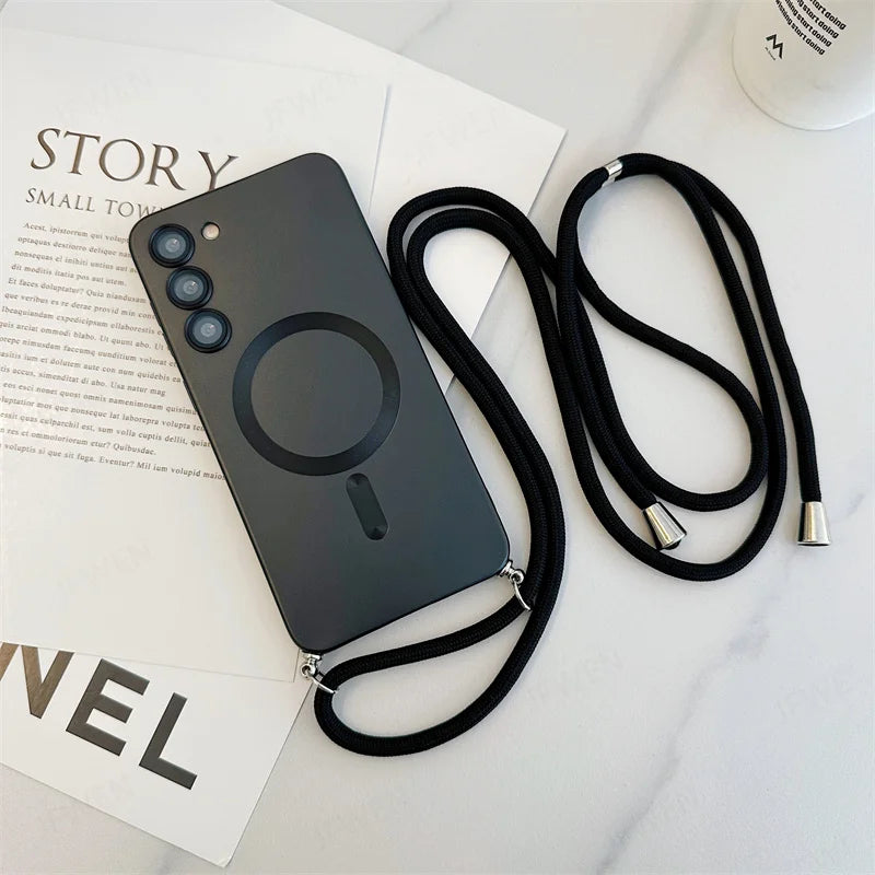 Black Crossbody Lanyard Magnetic Case for Samsung Galaxy S Series