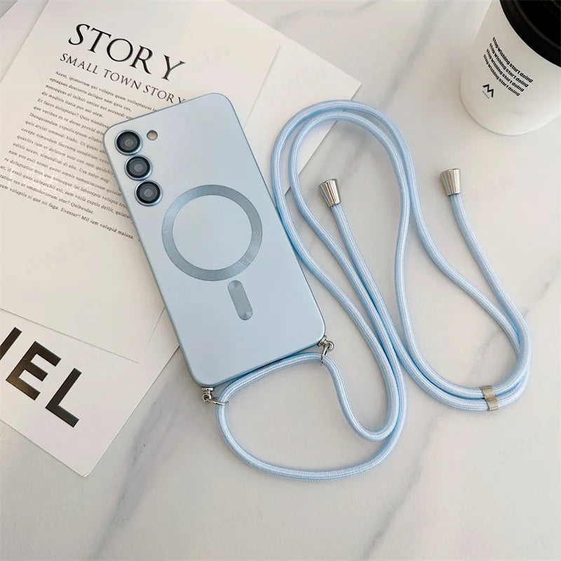 Blue Crossbody Lanyard Magnetic Case for Samsung Galaxy S Series