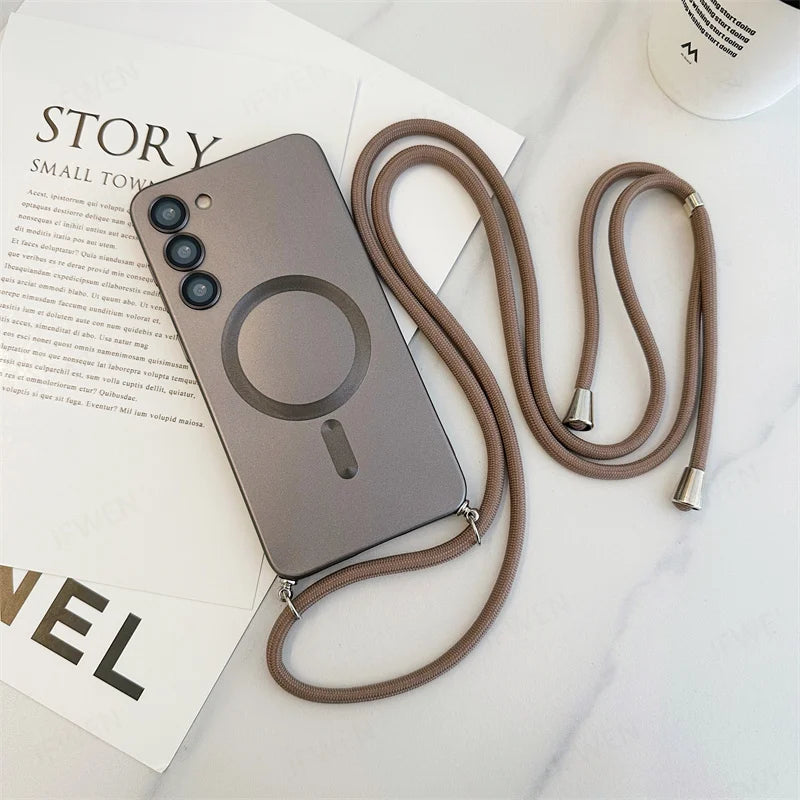Brown Crossbody Lanyard Magnetic Case for Samsung Galaxy S Series