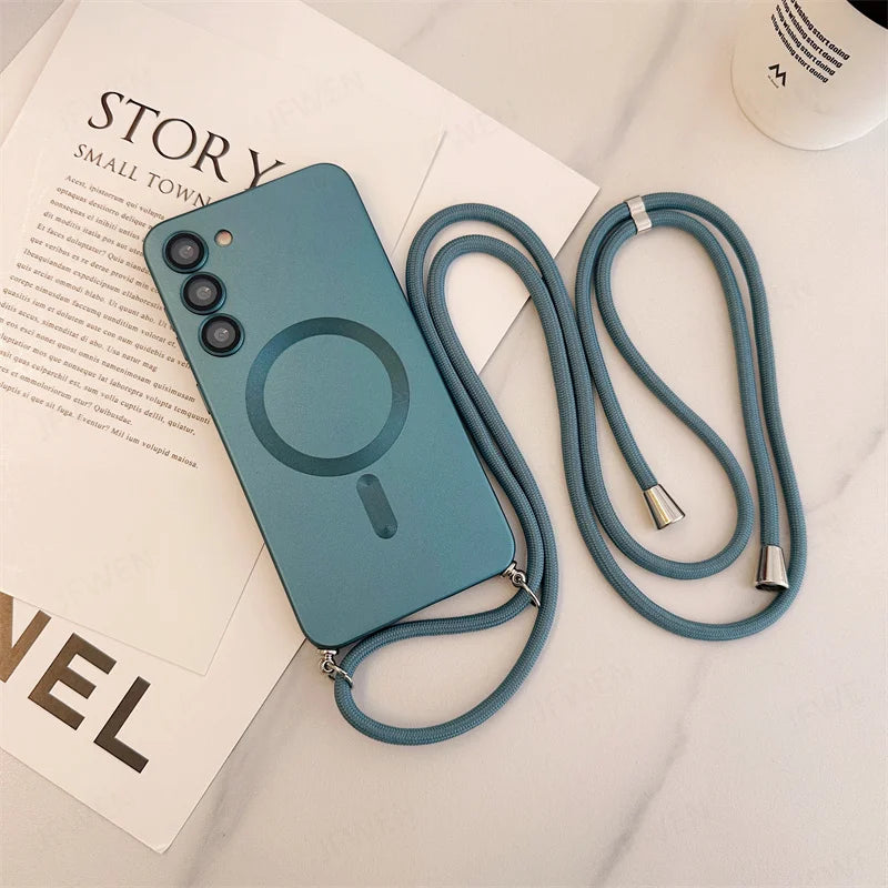 Green Crossbody Lanyard Magnetic Case for Samsung Galaxy S Series