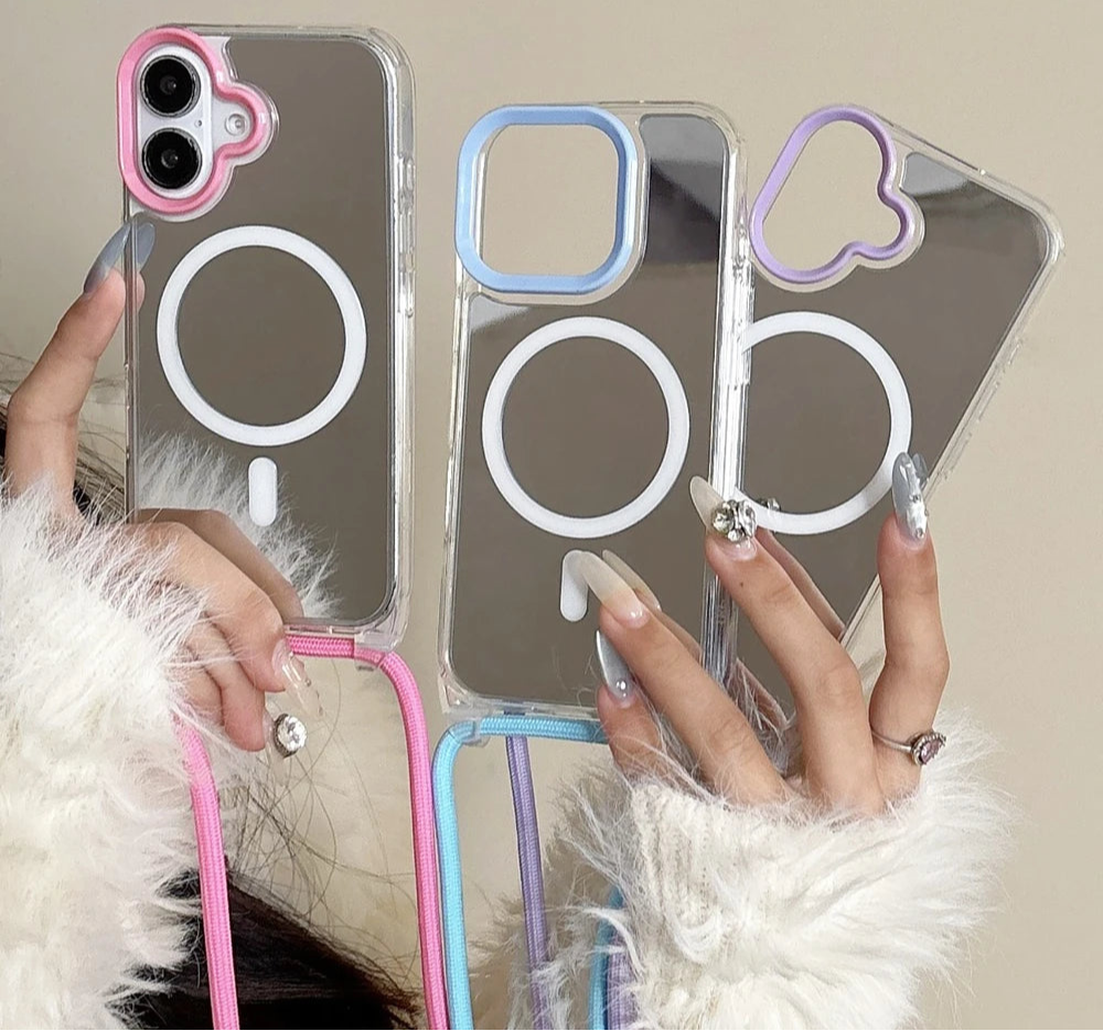 MagSafe Mirror Crossbody Strap Case for iPhone 16, 15, 14 & 13 Pro Max/Pro