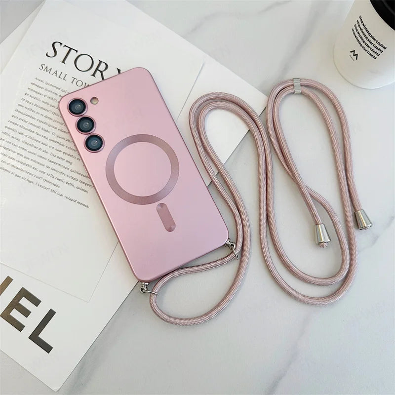 Pink Crossbody Lanyard Magnetic Case for Samsung Galaxy S Series