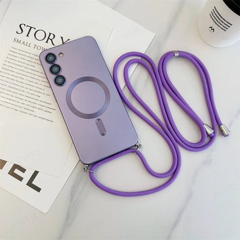 Purple Crossbody Lanyard Magnetic Case for Samsung Galaxy S Series