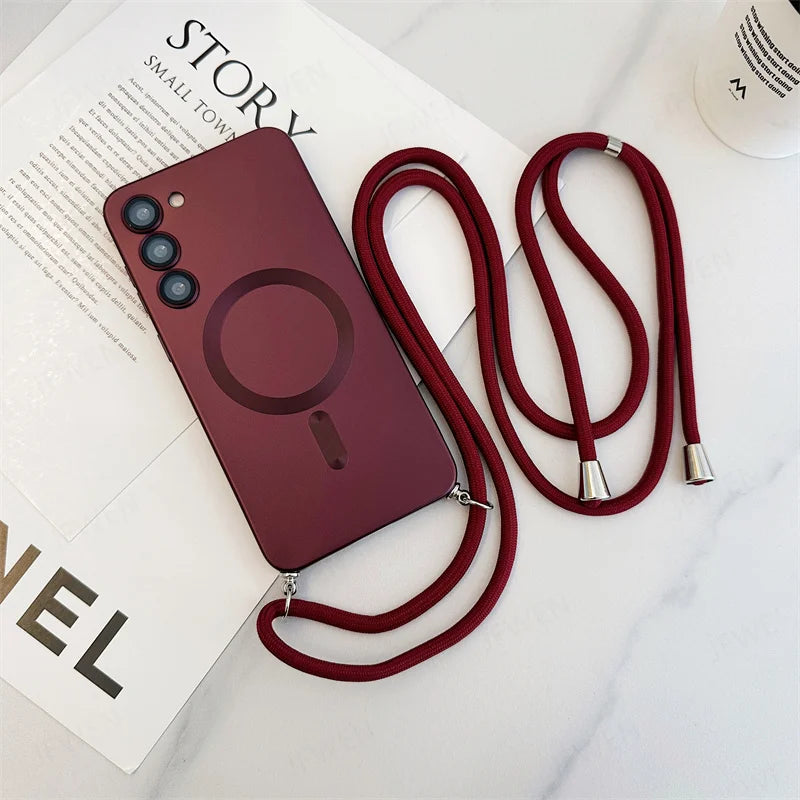 Red Crossbody Lanyard Magnetic Case for Samsung Galaxy S Series