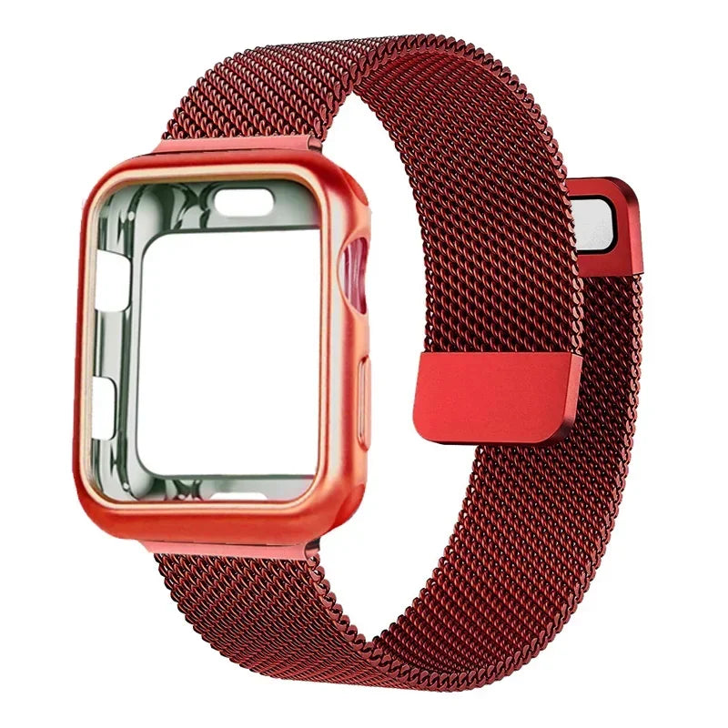 Red Milanese Strap with Matching Case for Apple Watch Ultra & Series