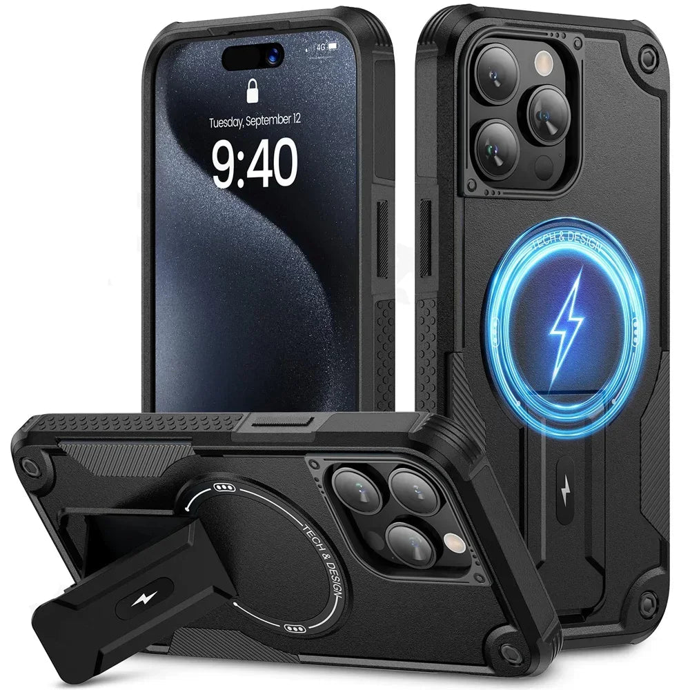 Tough Magsafe Shockproof Heavy Duty Protection Apple iPhone Case with Kickstand Cover