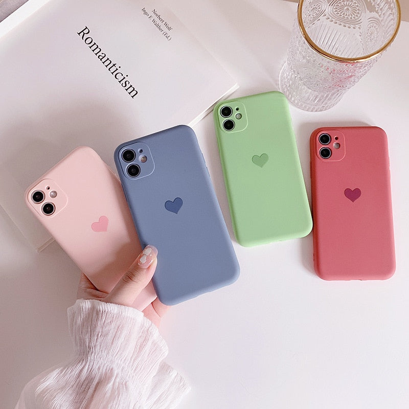 Pastel Colour Silicone Love Heart Phone Case With Lens Protection For iPhone - Case Monkey