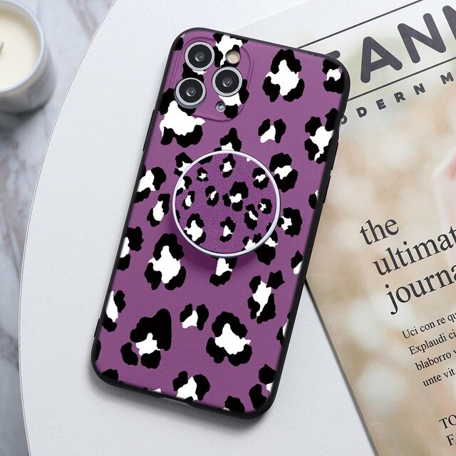Purple Leopard Print Stand Phone Case For Huawei - Case Monkey