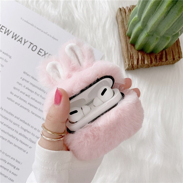 Cute Fluffy Rabbit Ears Case Cover For Apple Airpods - Case Monkey